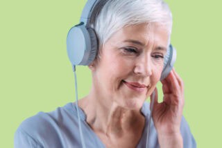 Woman with headphone on