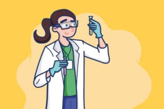 illustration of a woman scientist holding test-tubes