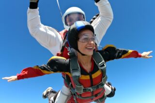 two people skydiving
